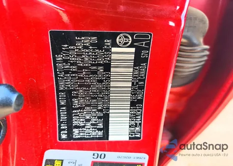 2014 Toyota Corolla L z USA, uszkodzony, nr VIN 2T1BURHE8EC095793